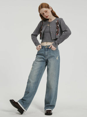 American retro washed lace pants