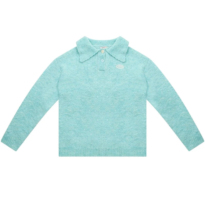 American retro wool polo neck knitted Tops
