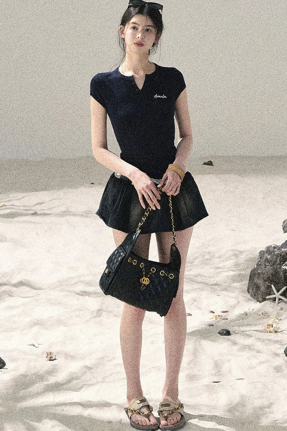 American Style Lace Fake Two-Piece Top