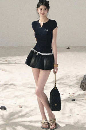 American Style Lace Fake Two-Piece Top