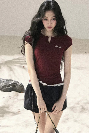 American Style Lace Fake Two-Piece Top