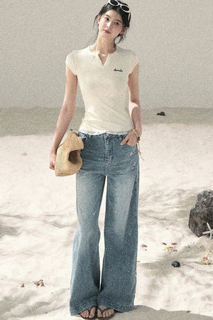 American Style Lace Fake Two-Piece Top