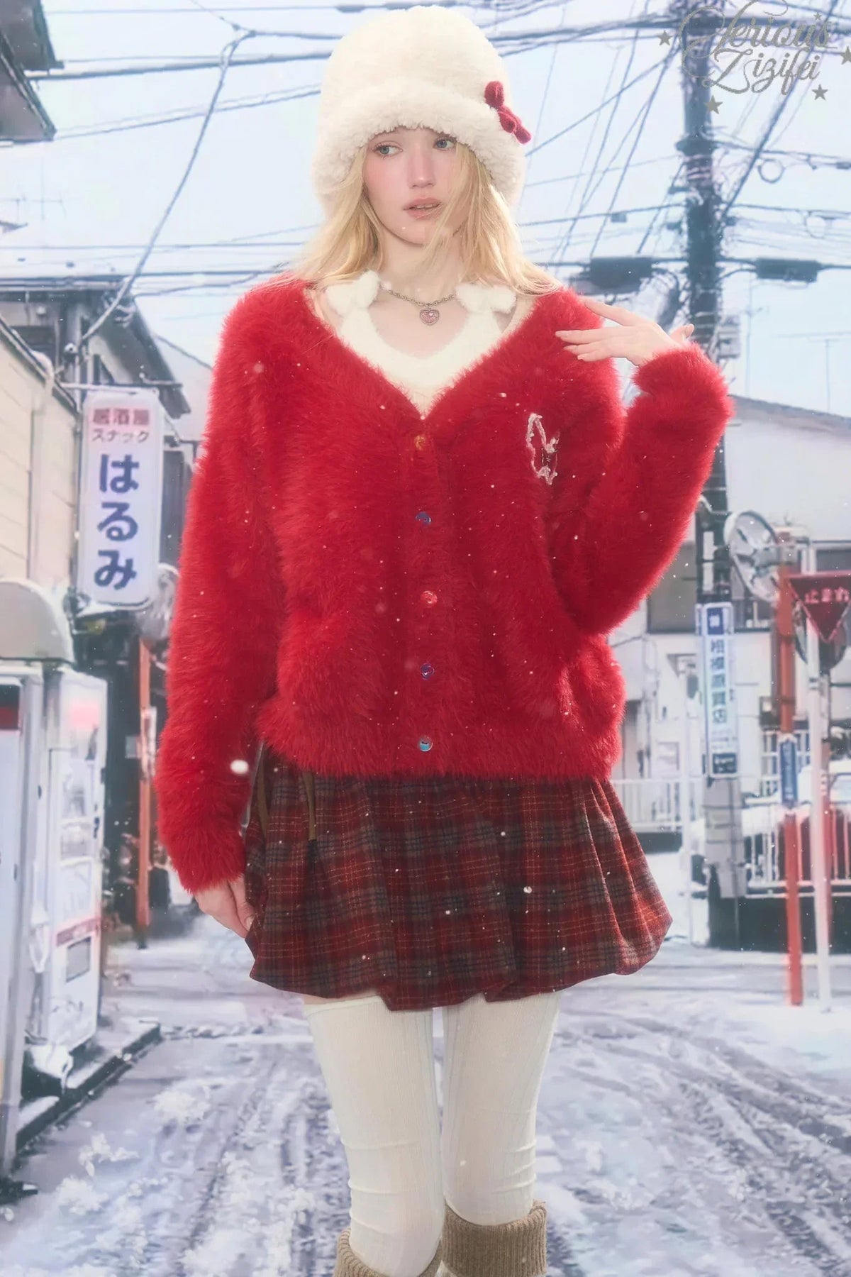 American-Style Red Cardigan Sweater