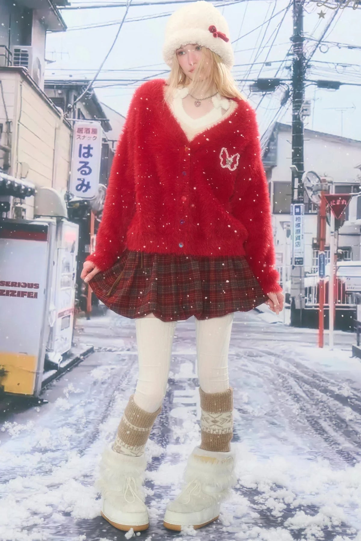 American-Style Red Cardigan Sweater