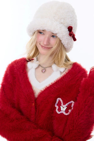 American-Style Red Cardigan Sweater