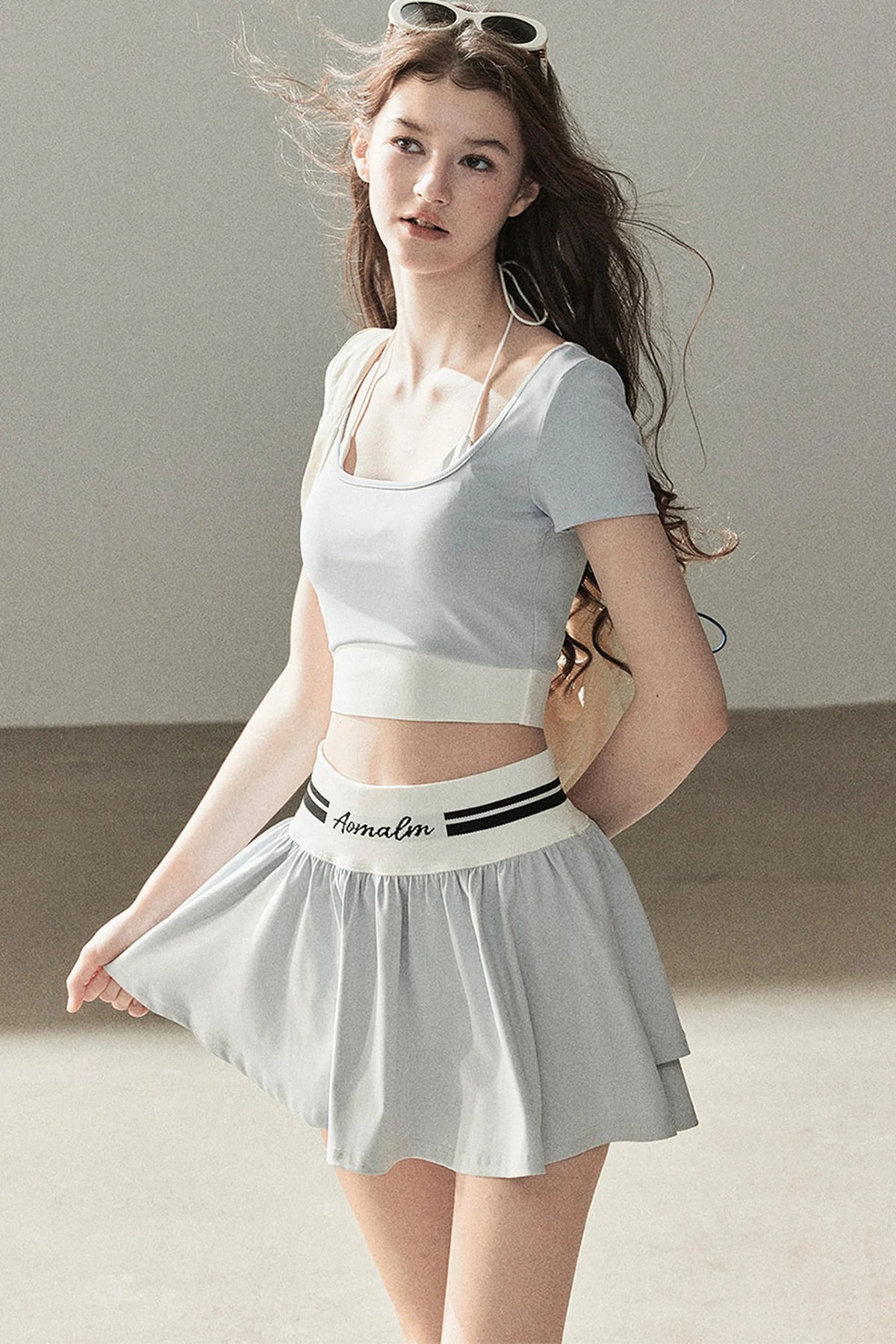 American Style Sports Crop Top & Short Skirt Set-Up