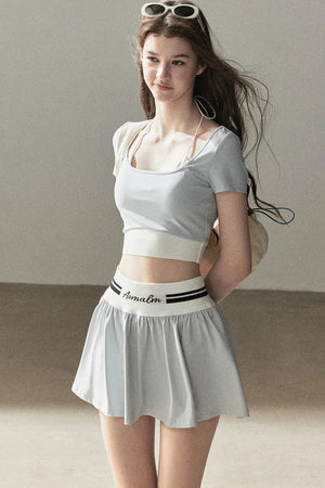 American Style Sports Crop Top & Short Skirt Set-Up