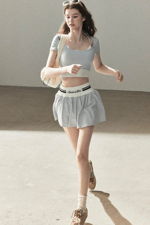 American Style Sports Crop Top & Short Skirt Set-Up