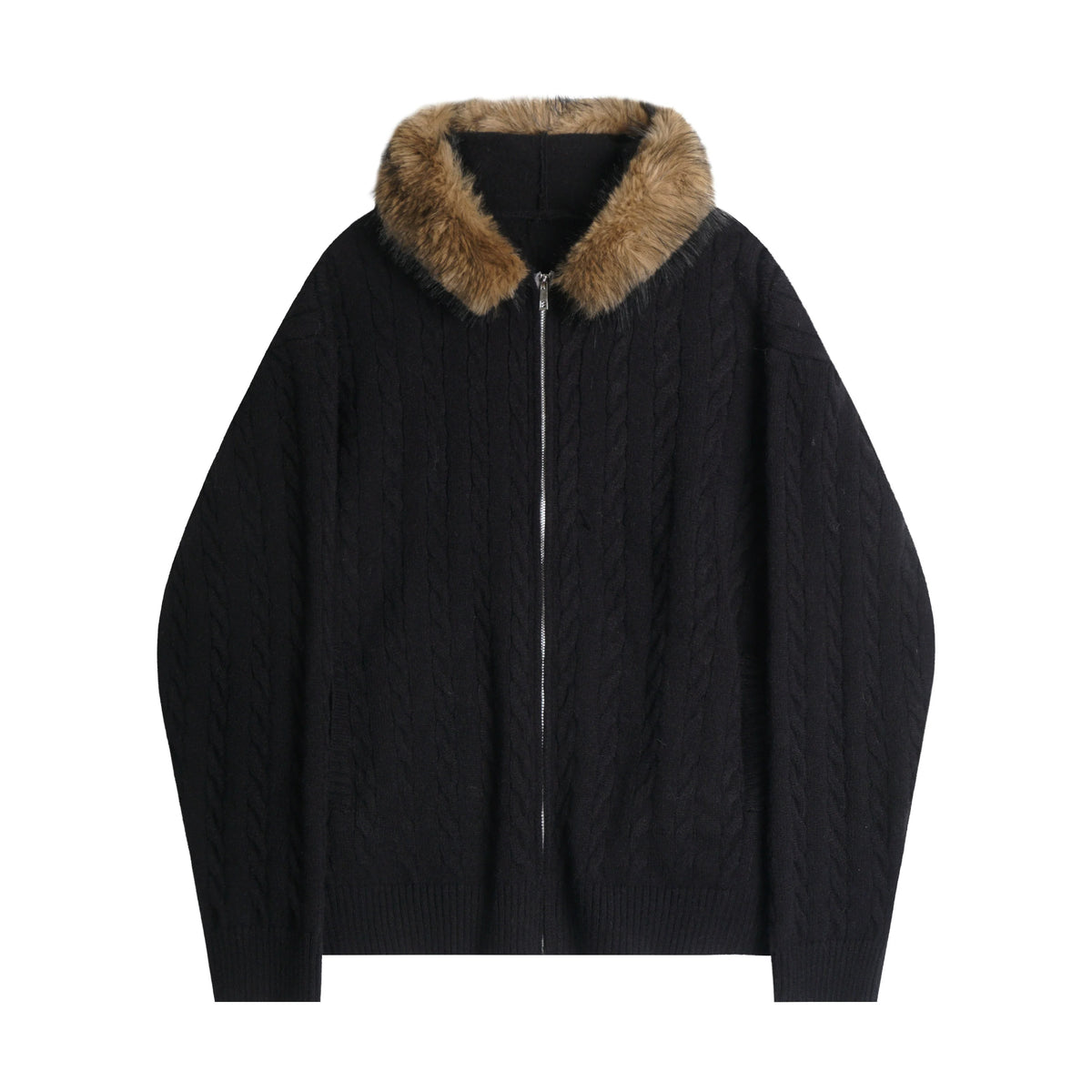 American Vintage Knitted Hooded Black Sweater Jacket