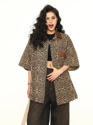 American Vintage Leopard Print Polo Shirt