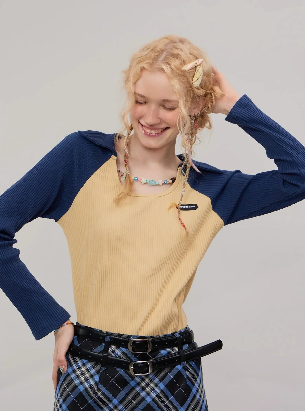 American vintage polo U neck long sleeve T-shirt