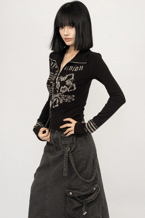 American Vintage Spice Monogram Black Long Sleeve Top