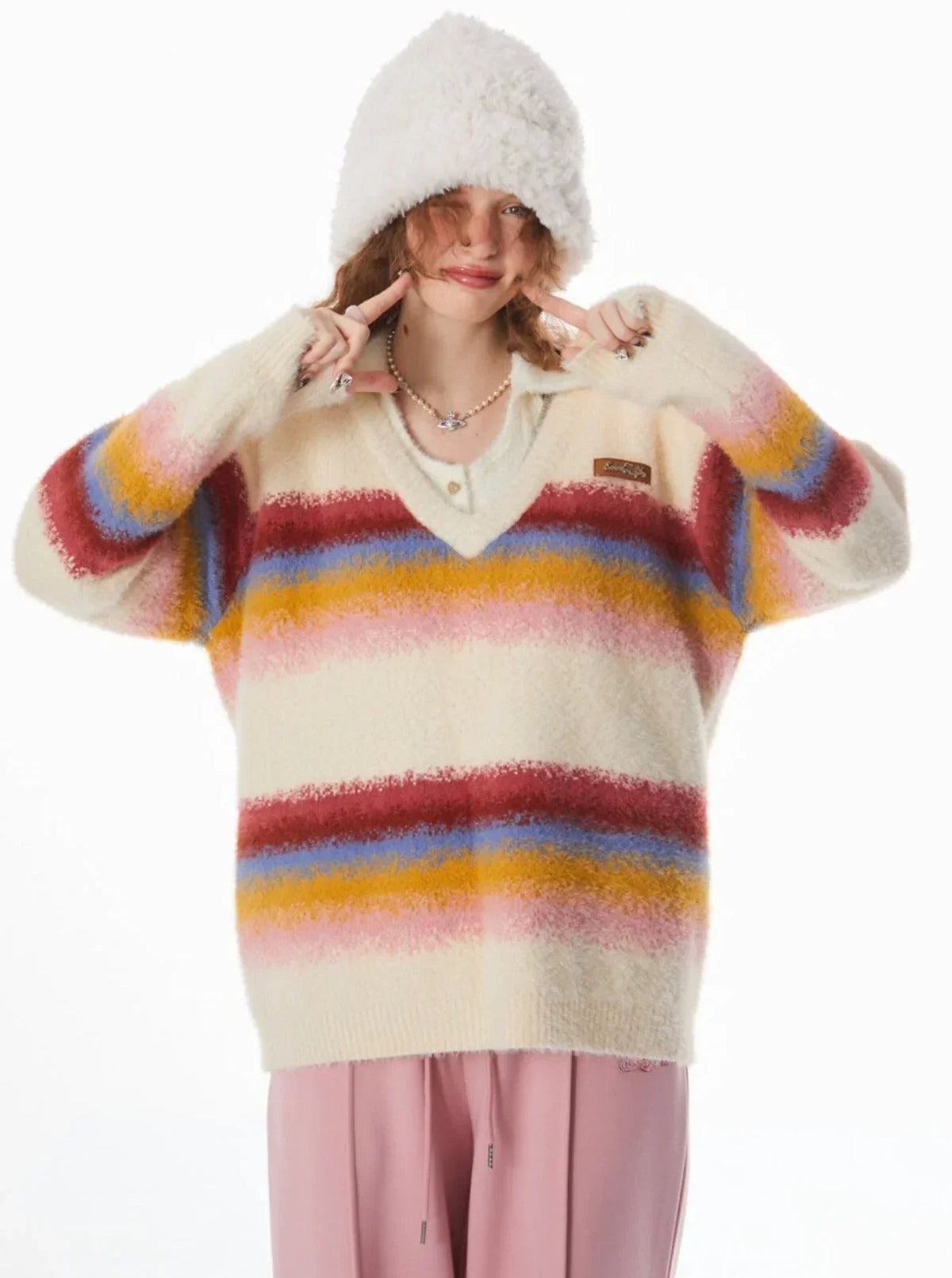 American vintage warm soft V-neck top
