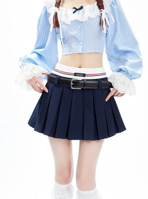 American waist slim pleated mini skirt