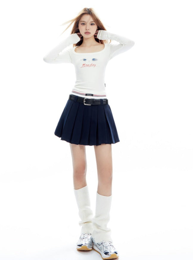 American waist slim pleated mini skirt