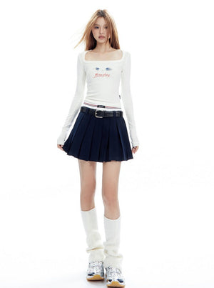American waist slim pleated mini skirt