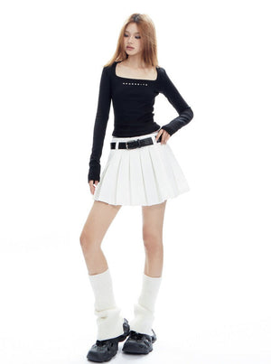 American waist slim pleated mini skirt