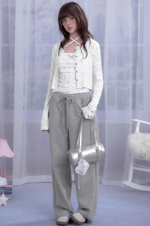 Angel Bear Print Camisole Cardigan Set-Up