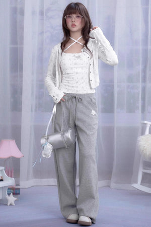 Angel Bear Print Camisole Cardigan Set-Up