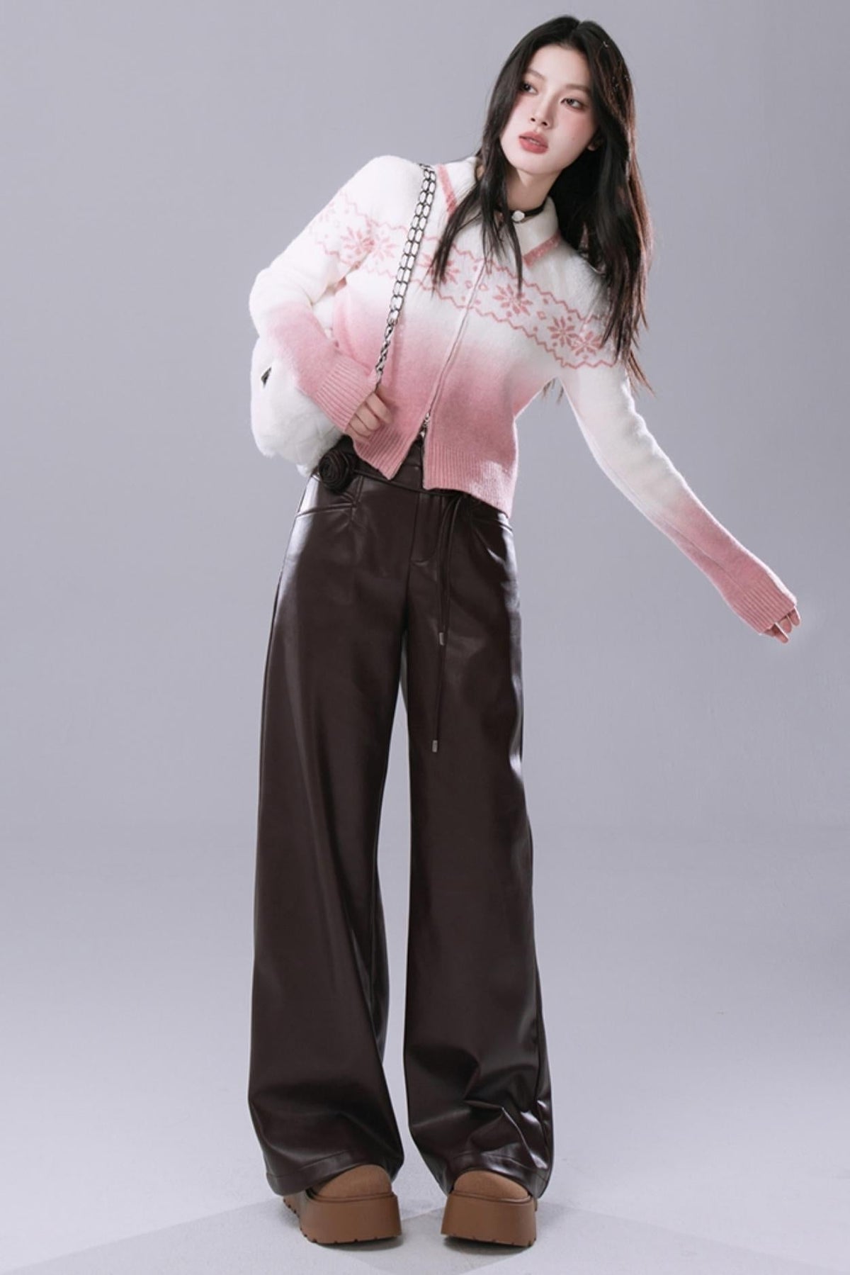 Angora Red Wide-Leg Leather Pants