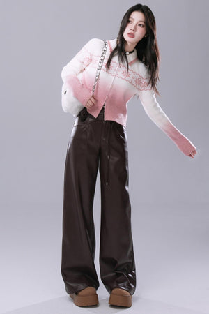 Angora Red Wide-Leg Leather Pants