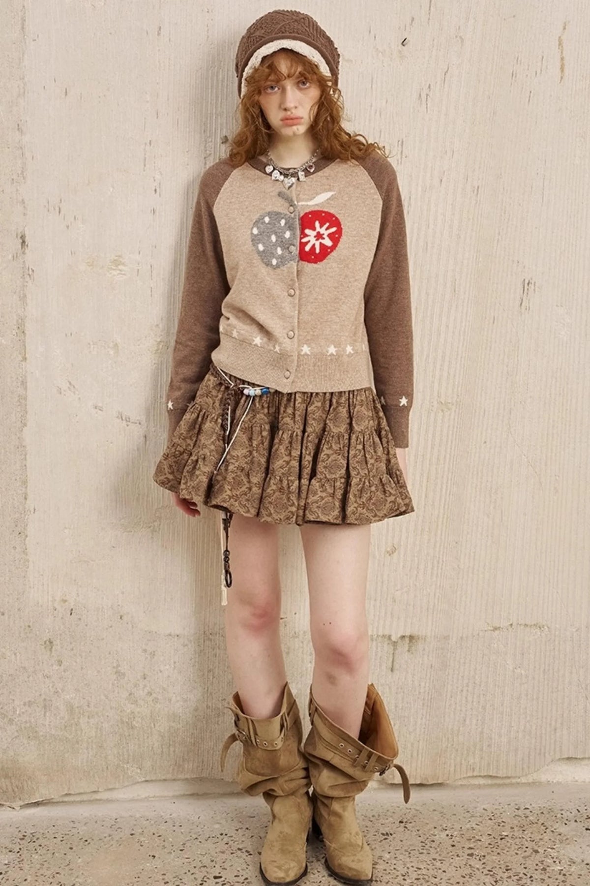 Apple Wool Blend Slim Fit Knitted Cardigan