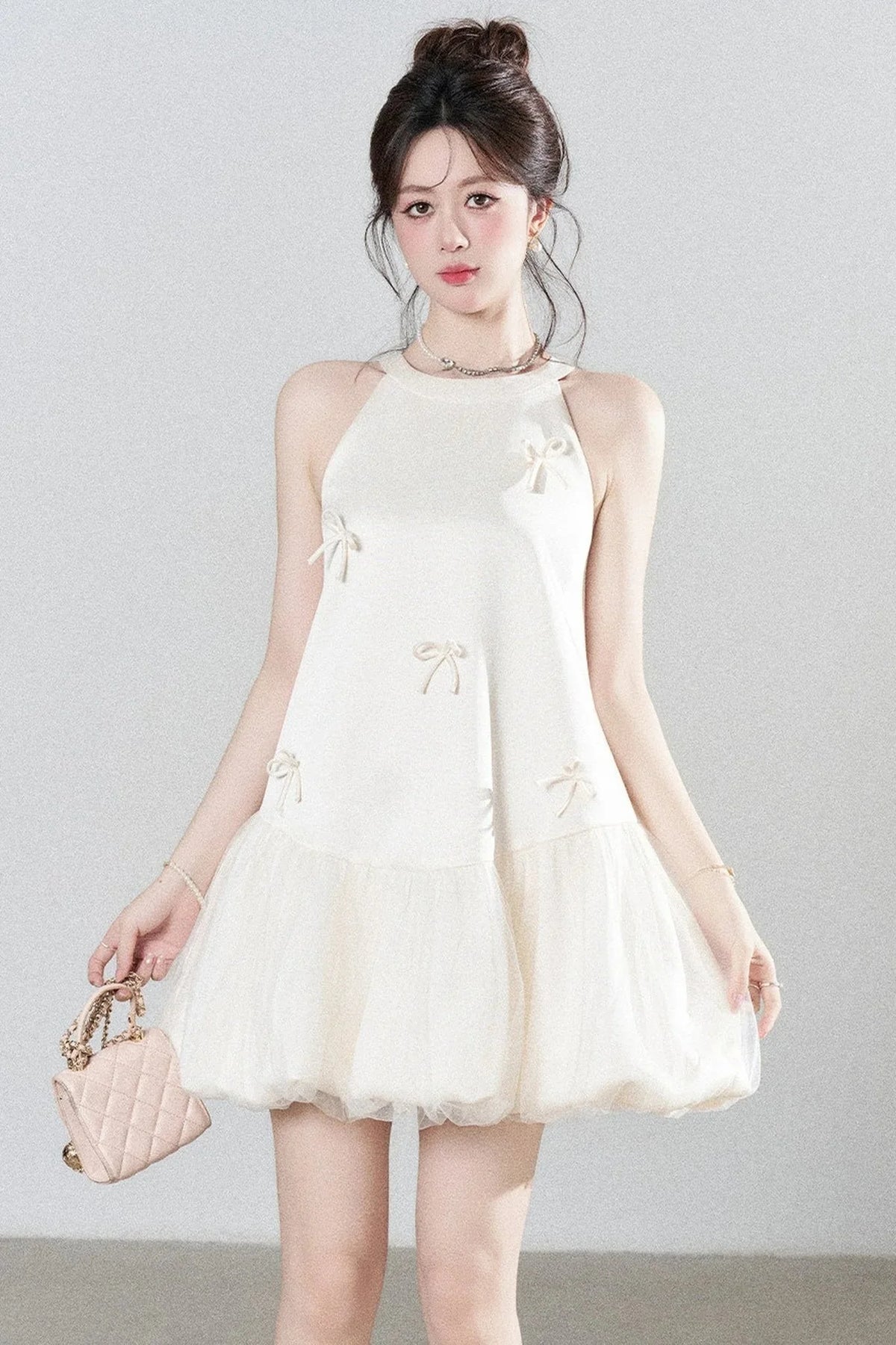 Apricot Halter Mesh Dress