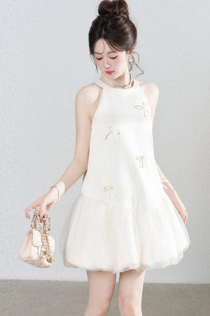 Apricot Halter Mesh Dress