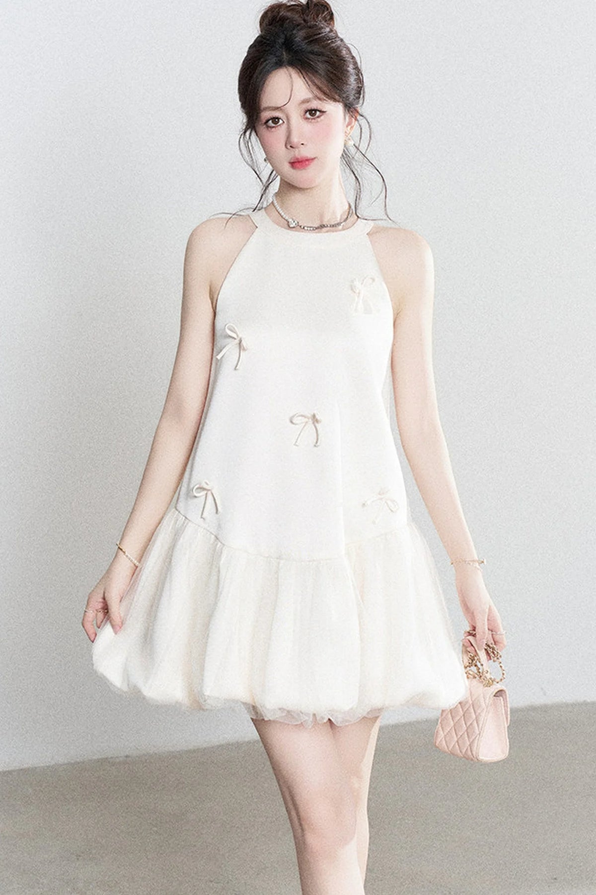 Apricot Halter Mesh Dress