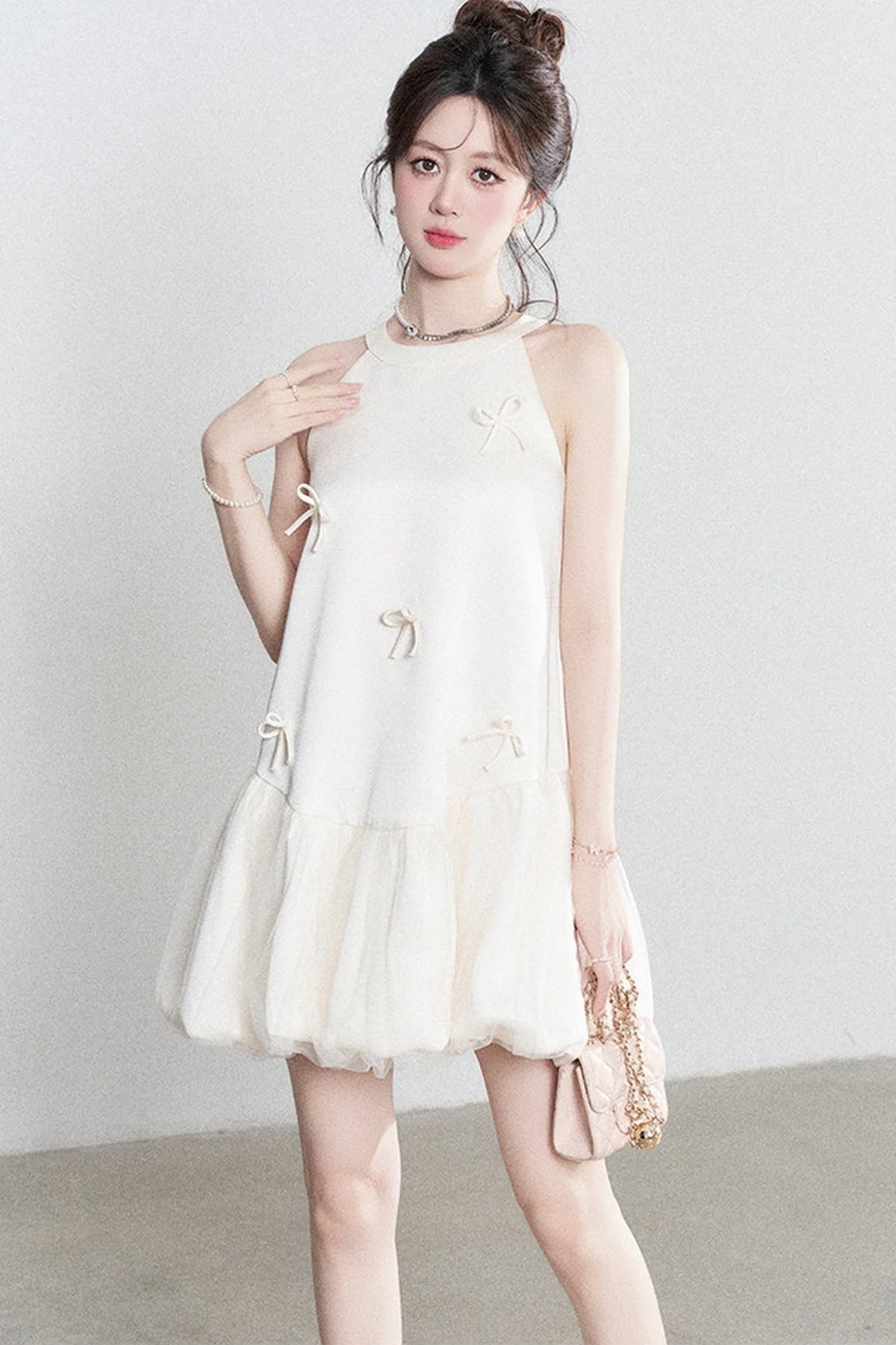 Apricot Halter Mesh Dress