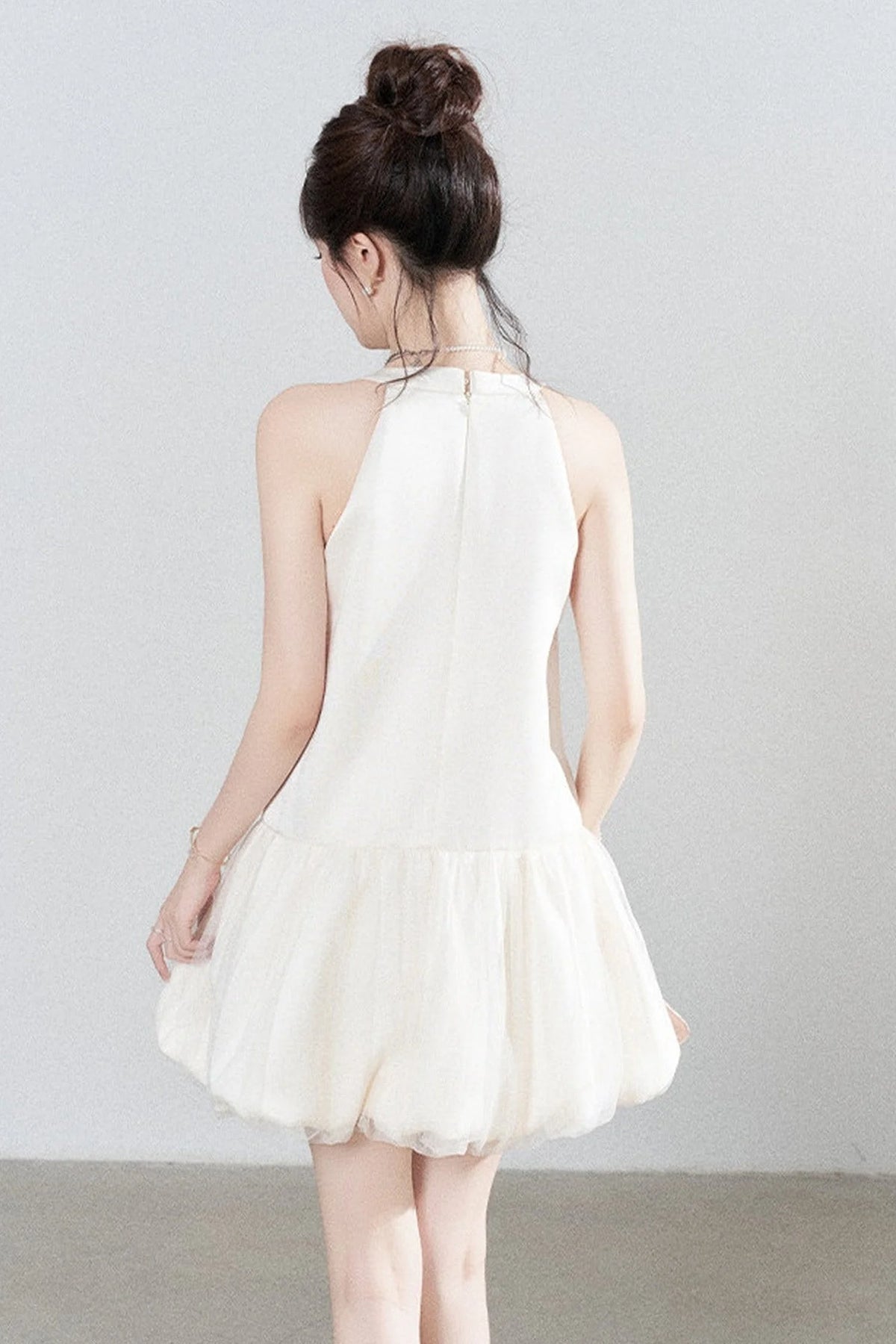 Apricot Halter Mesh Dress