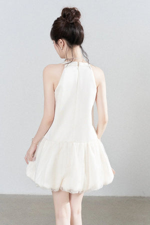 Apricot Halter Mesh Dress