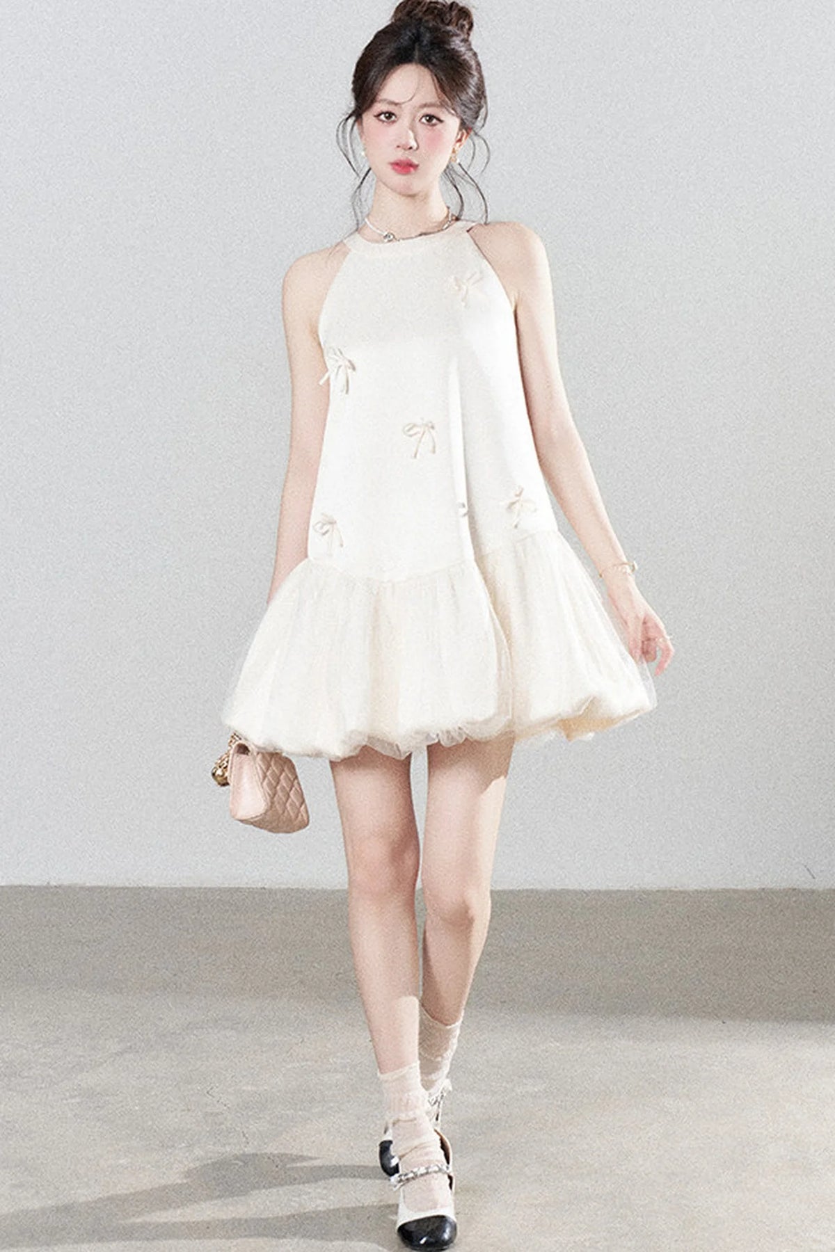 Apricot Halter Mesh Dress