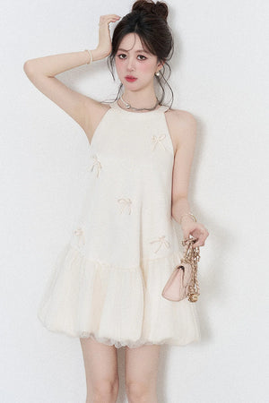 Apricot Halter Mesh Dress