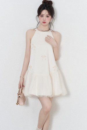 Apricot Halter Mesh Dress