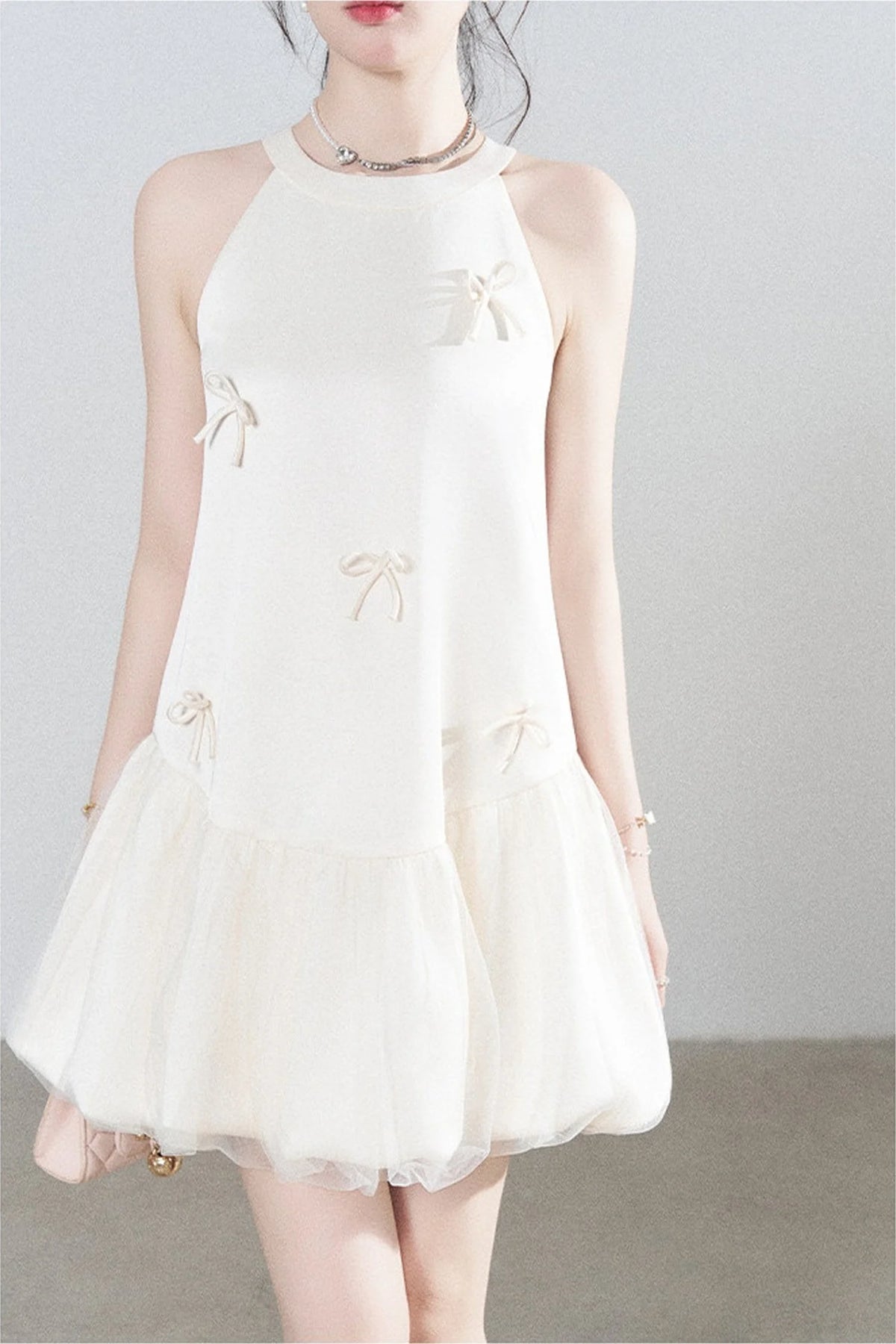 Apricot Halter Mesh Dress