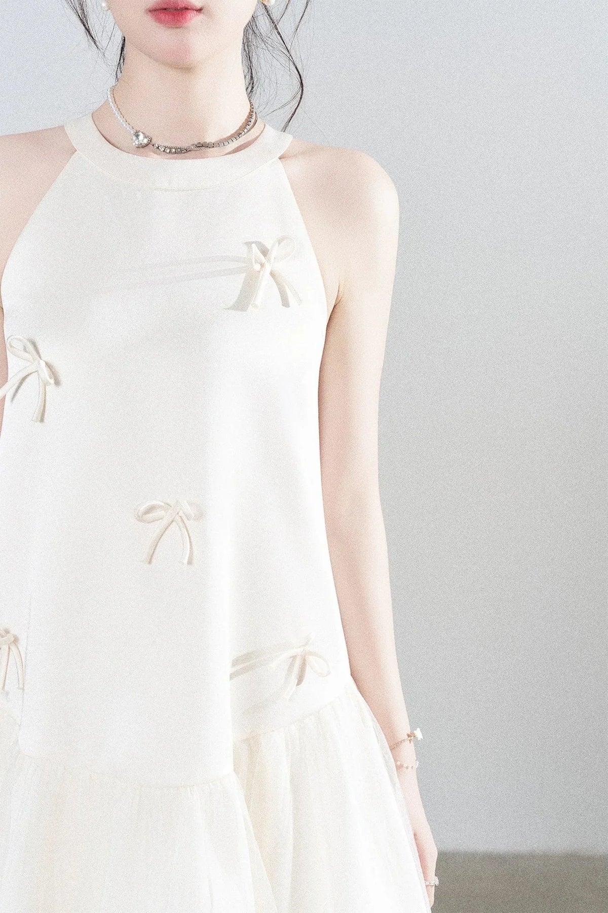 Apricot Halter Mesh Dress