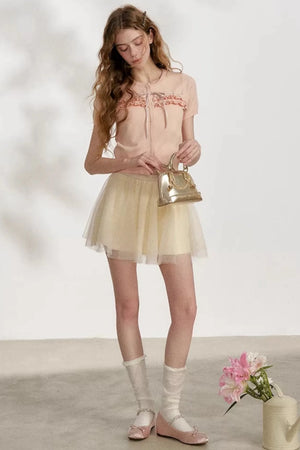 Apricot Mesh A-Line Skirt