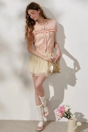 Apricot Mesh A-Line Skirt