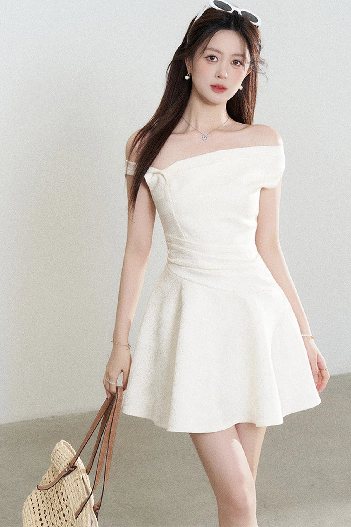 Apricot Off-Shoulder Slimming Dress