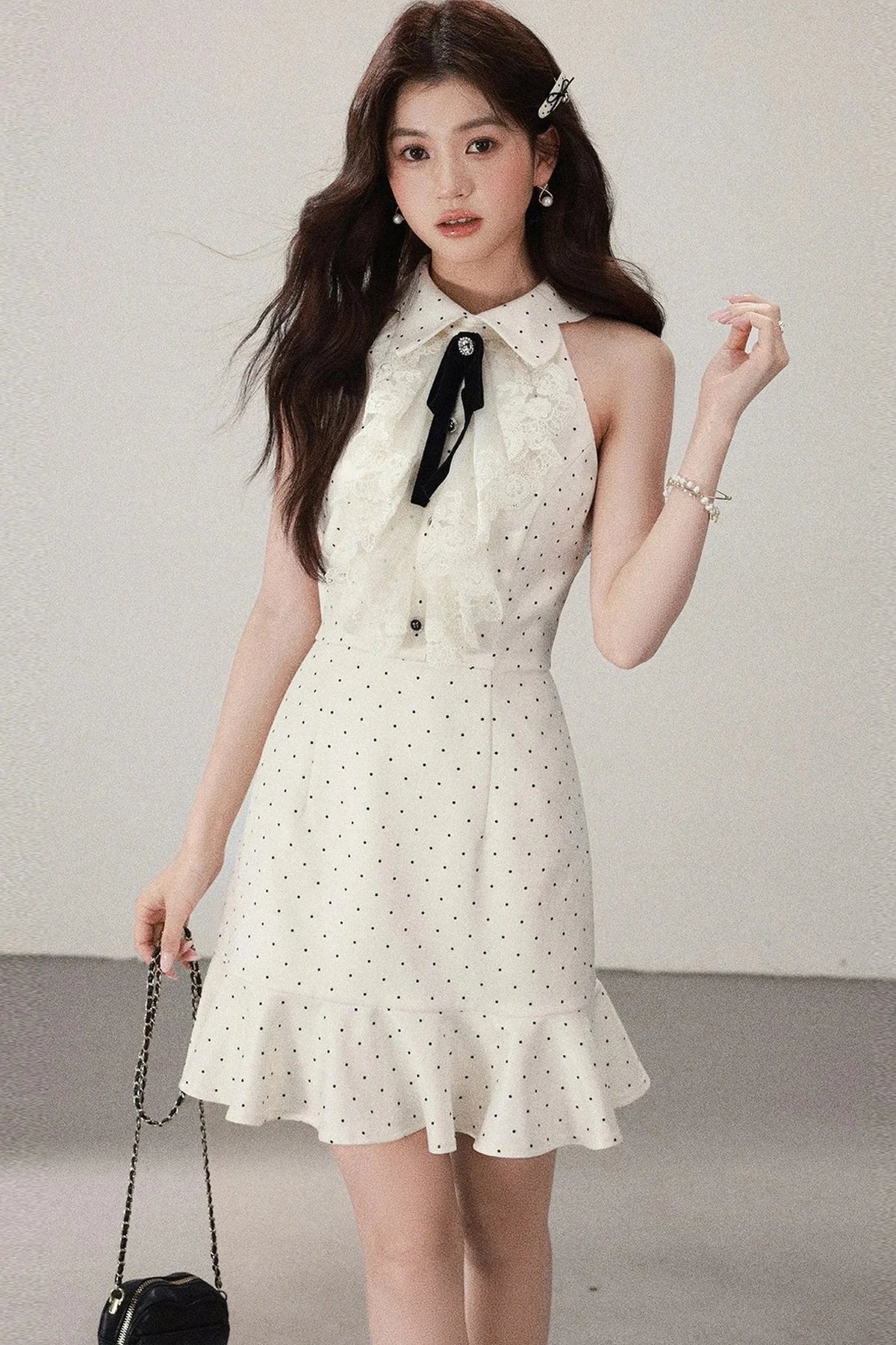 Apricot Polka Dot Lace Dress
