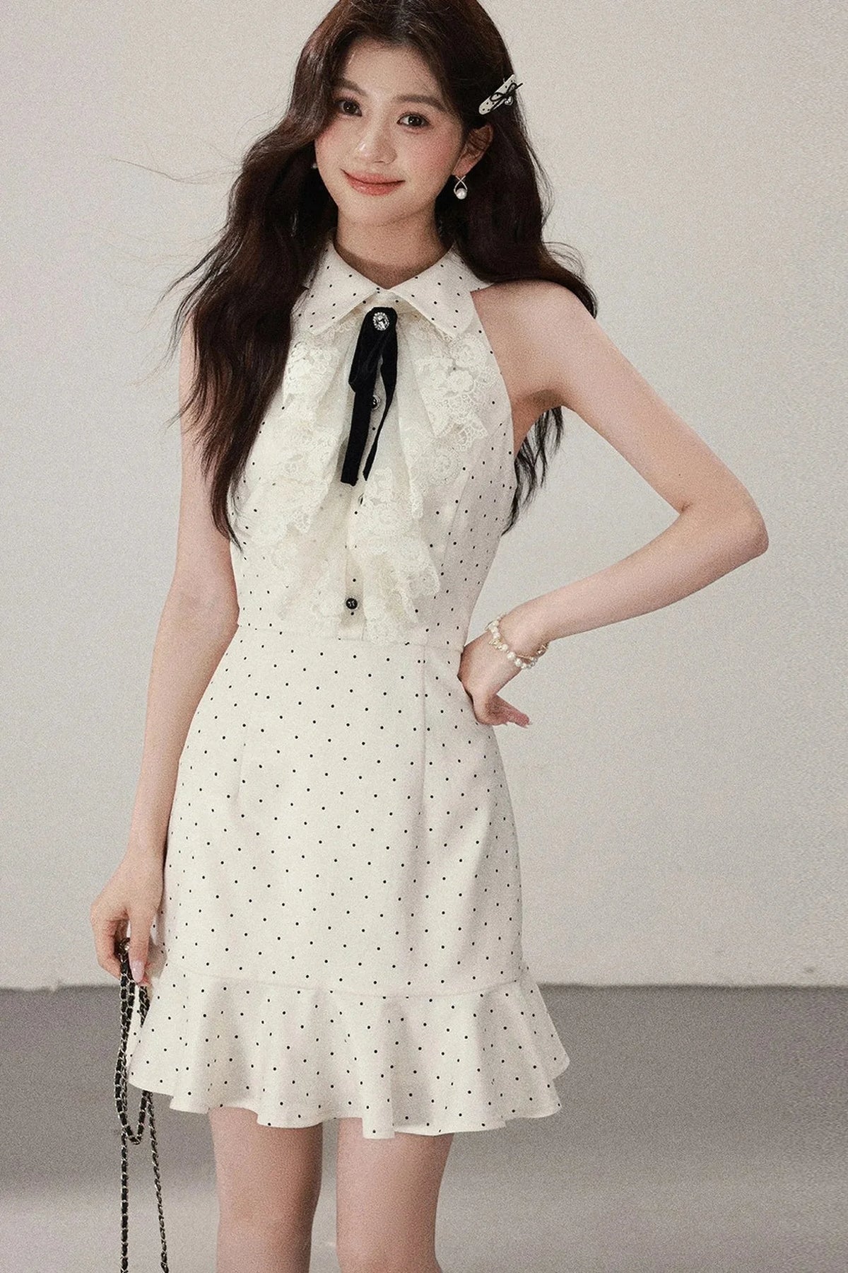 Apricot Polka Dot Lace Dress