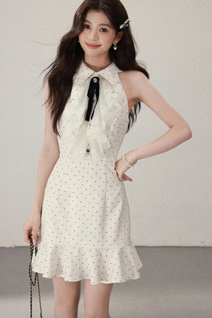 Apricot Polka Dot Lace Dress