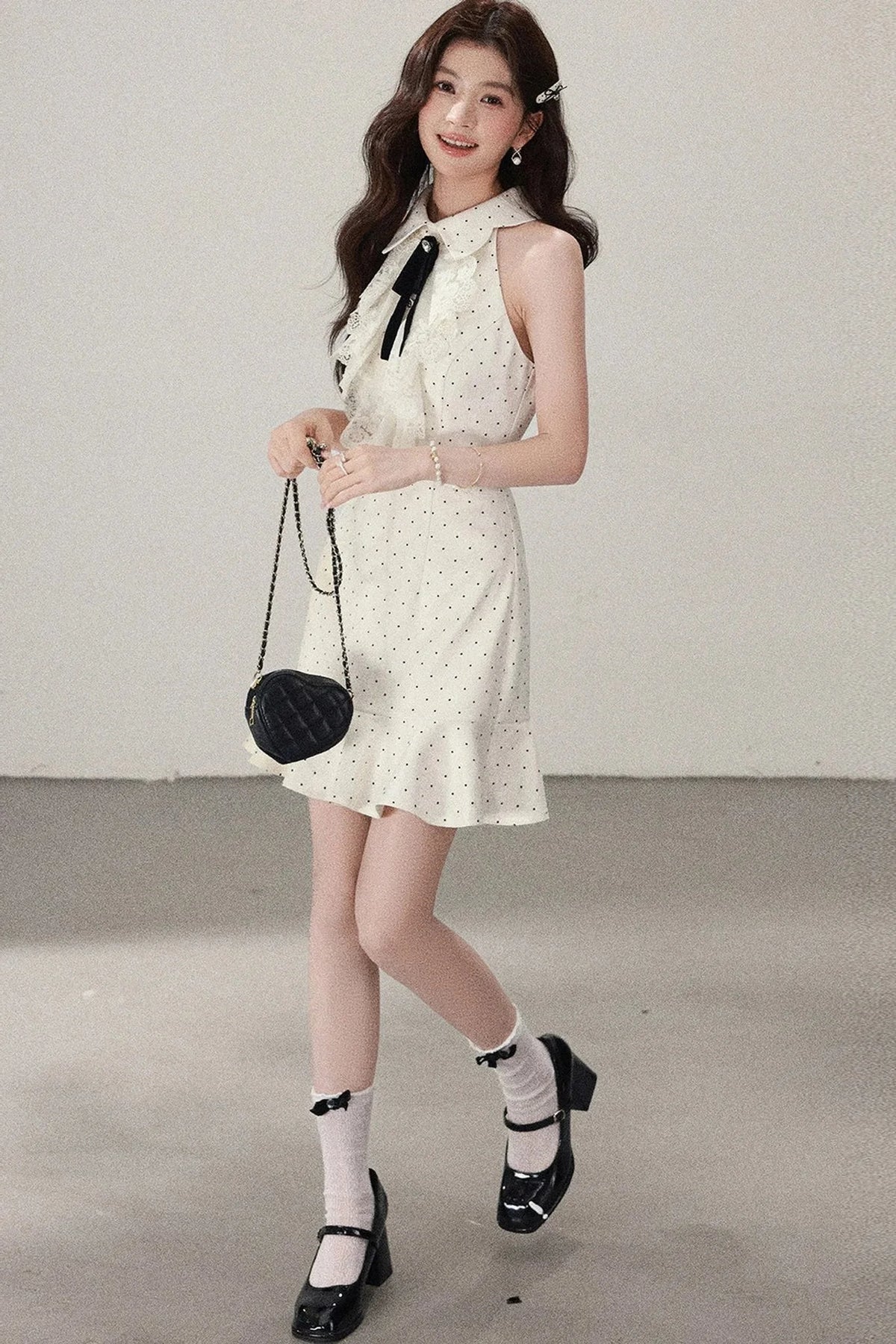 Apricot Polka Dot Lace Dress