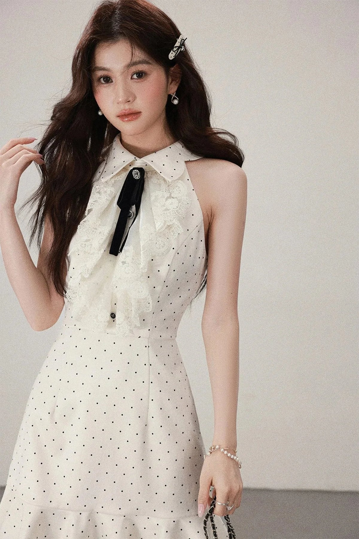 Apricot Polka Dot Lace Dress