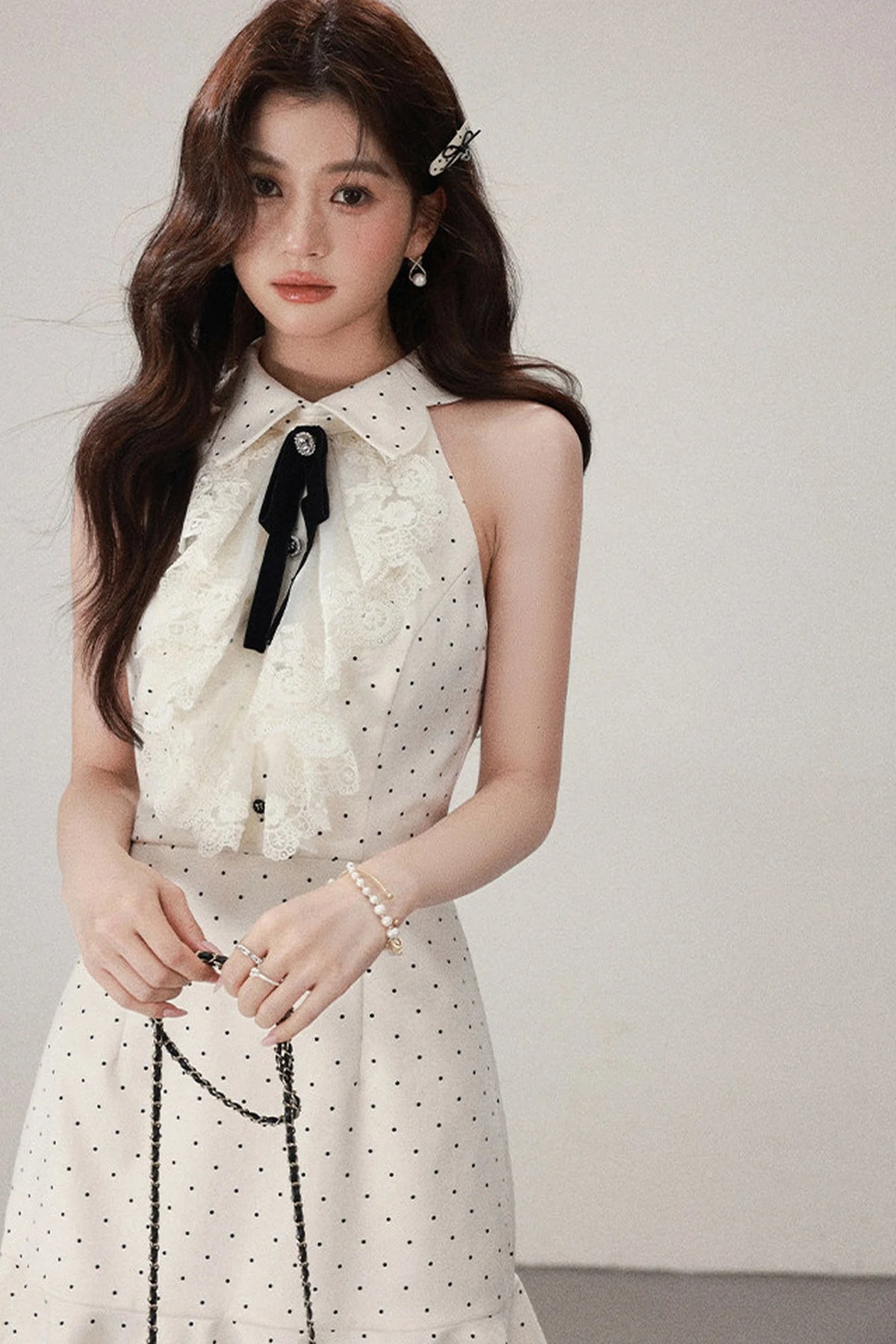 Apricot Polka Dot Lace Dress