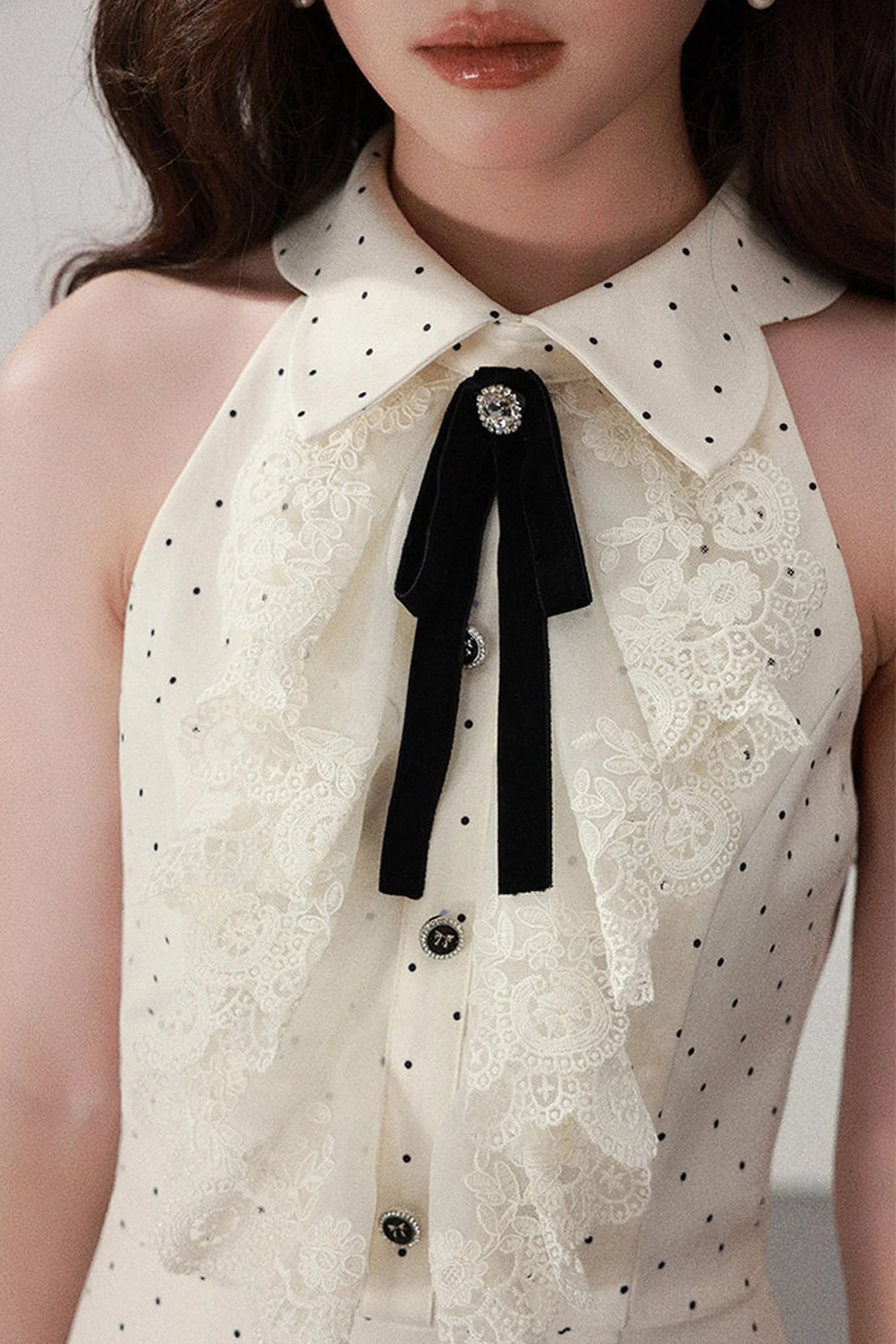 Apricot Polka Dot Lace Dress
