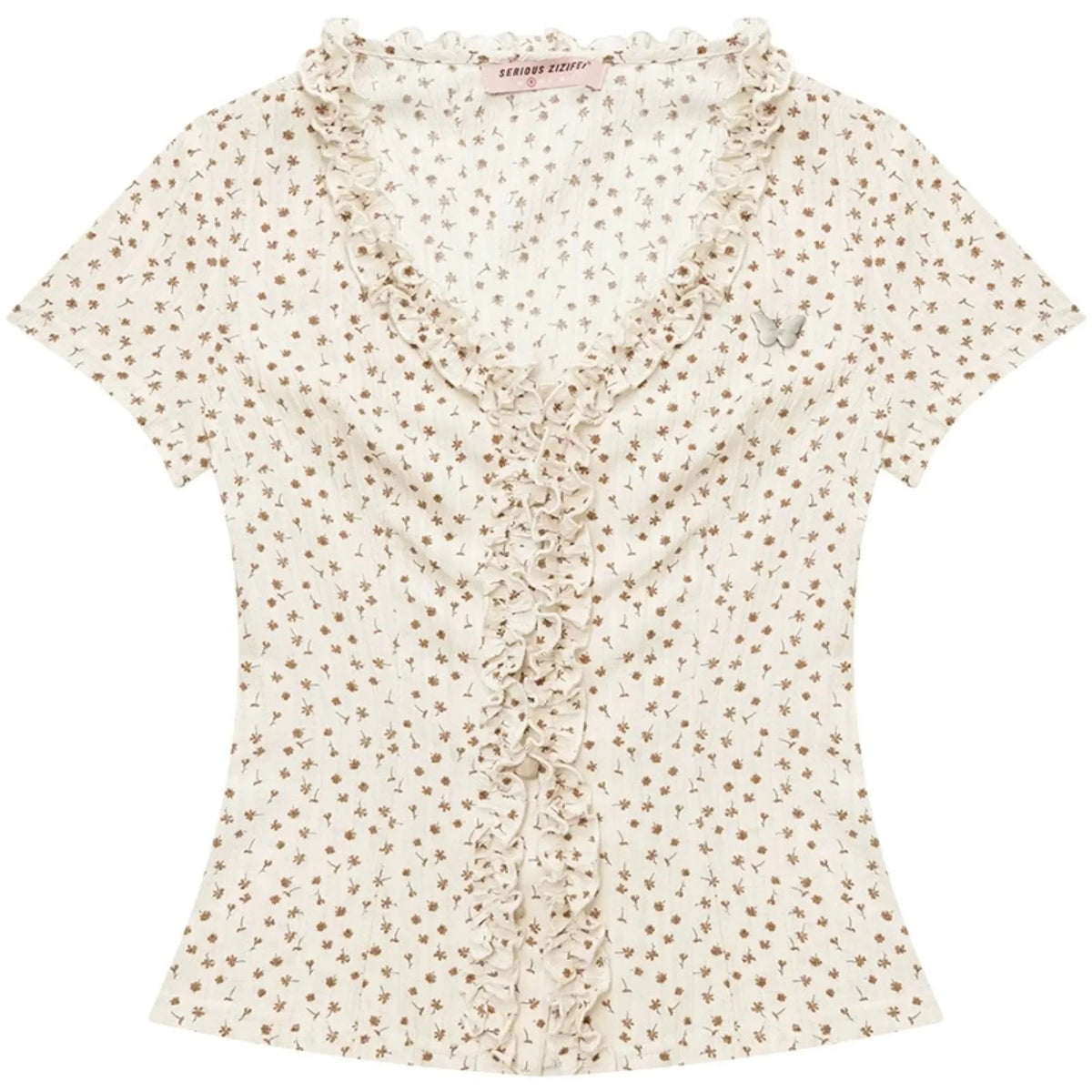 Apricot Polka Dot Lace V-Neck T-Shirt