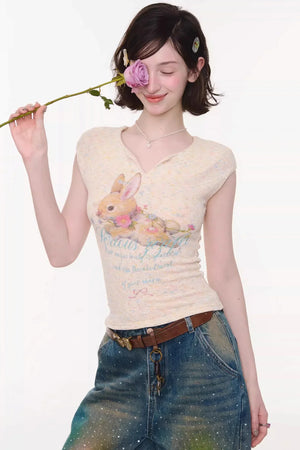 Apricot Rabbit Print Top