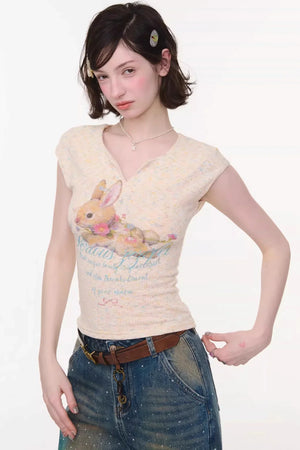 Apricot Rabbit Print Top